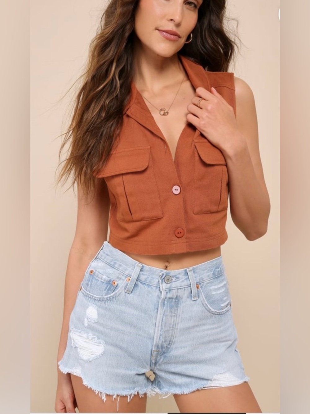 Levi's Light Blue Distressed High-Rise Denim Shorts, button fly. No stretch.